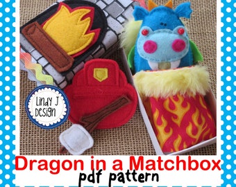 DRAGON in a MATCHBOX, Felt Softie PDF Pattern, Matchbox Playset #6, Tooth Fairy Toy, Matchbox Toy Pattern, Travel Toy