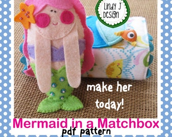 MERMAID in a MATCHBOX, Felt Softie PDF Pattern, Matchbox Playset #8, Tooth Fairy Toy, Matchbox Toy Pattern, Travel Toy