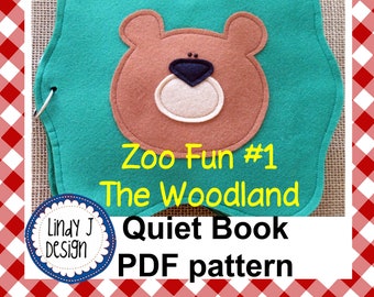 ZOO Fun #1 WOODLAND Quiet Book PDF Pattern, Landscape with 3D pieces, Woodland Felt Animals, Busy Book, Activity Book