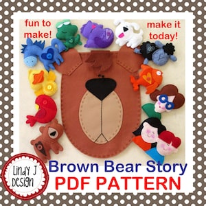Brown BEAR Story Felt Playset ANIMALS PDF Pattern Animal Play Set Colors Felt Toy Flannel Board Story Brown Bear Felt Board Felt Soft Softie