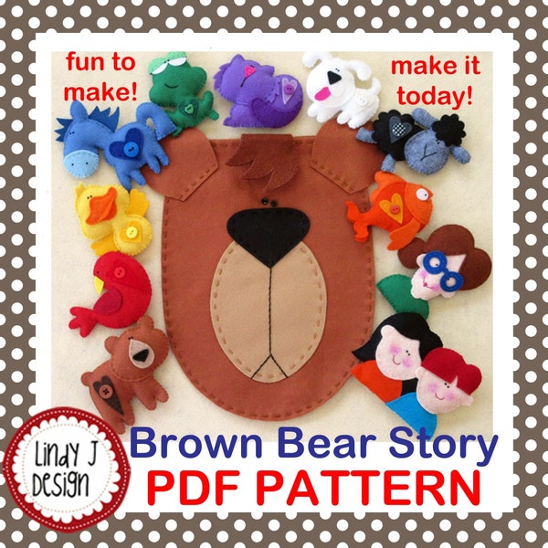 Brown BEAR Story Felt Playset ANIMALS PDF Pattern Animals Play Set Colors Felt Toy Flannel Board Story Brown Bear Felt Board Story