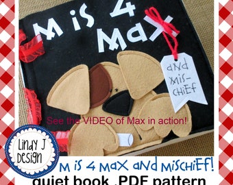 M is for Max and Mischief QUIET BOOK PDF Activity Book Tutorial Developmental Book Instructions Busy Soft Book Pattern Interactive Dog Book