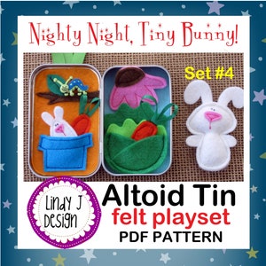 Nighty Night, Tiny BUNNY! Altoid Tin BOX Play Set PDF Pattern Bunny Travel Toy Instructions Miniature Softie Rabbit