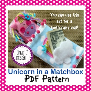 Felt UNICORN Toy Pattern MATCHBOX Softie PDF Pattern Matchbox Playset Tooth Fairy Toy Matchbox Toy Pattern Travel Toy Play Set