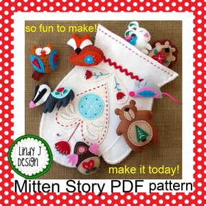 MITTEN Felt ANIMALS Sewing PDF Pattern Felt Playset Holiday Ornaments Embroidered Woodland Toys Hand or Machine Sewn