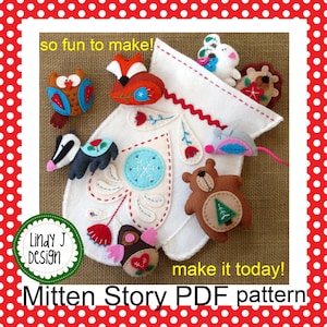 Patrón PDF para coser animales de fieltro MITTEN. Juego de fieltro. Adornos navideños. Juguetes bordados del bosque. Coser a mano o a máquina.