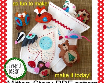 MITTEN Felt ANIMALS Sewing PDF Pattern Felt Playset Holiday Ornaments Embroidered Woodland Toys Hand or Machine Sew