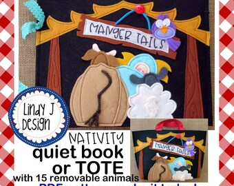 Manger Tails Nativity Quiet Book & TOTE Pattern, Felt Stable Animals PDF CHRISTMAS Counting Toy Instructions Busy Book