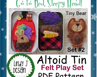 Go To Bed Sleepy Head! Tiny Felt BEAR with Accessories PDF Pattern Altoid Tin BOX Play Set Tutorial Travel Set Instructions Pocket Toy