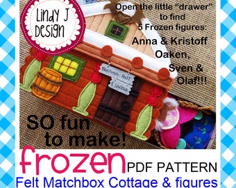Patrón PDF del juego de fieltro Frozen de la cabaña MATCHBOX n.º 6 de Frozen. Patrón de marionetas de dedo de cuento de hadas en PDF. Juego de Frozen.