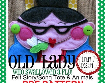 Old Lady Who Swallowed A Fly PDF PATTERN FELT Story Tote Old Lady Playset Pattern Library Activity Old Lady Felt Board Play Set