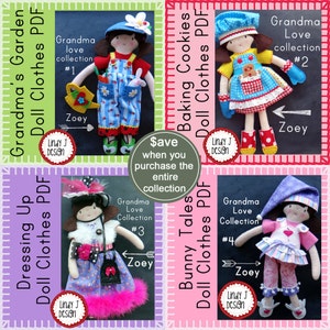DOLL Clothes BUNDLE Grandma Love Collection for 12” Felt Zoey Doll with 4 Outfits PDF Sewing Patterns