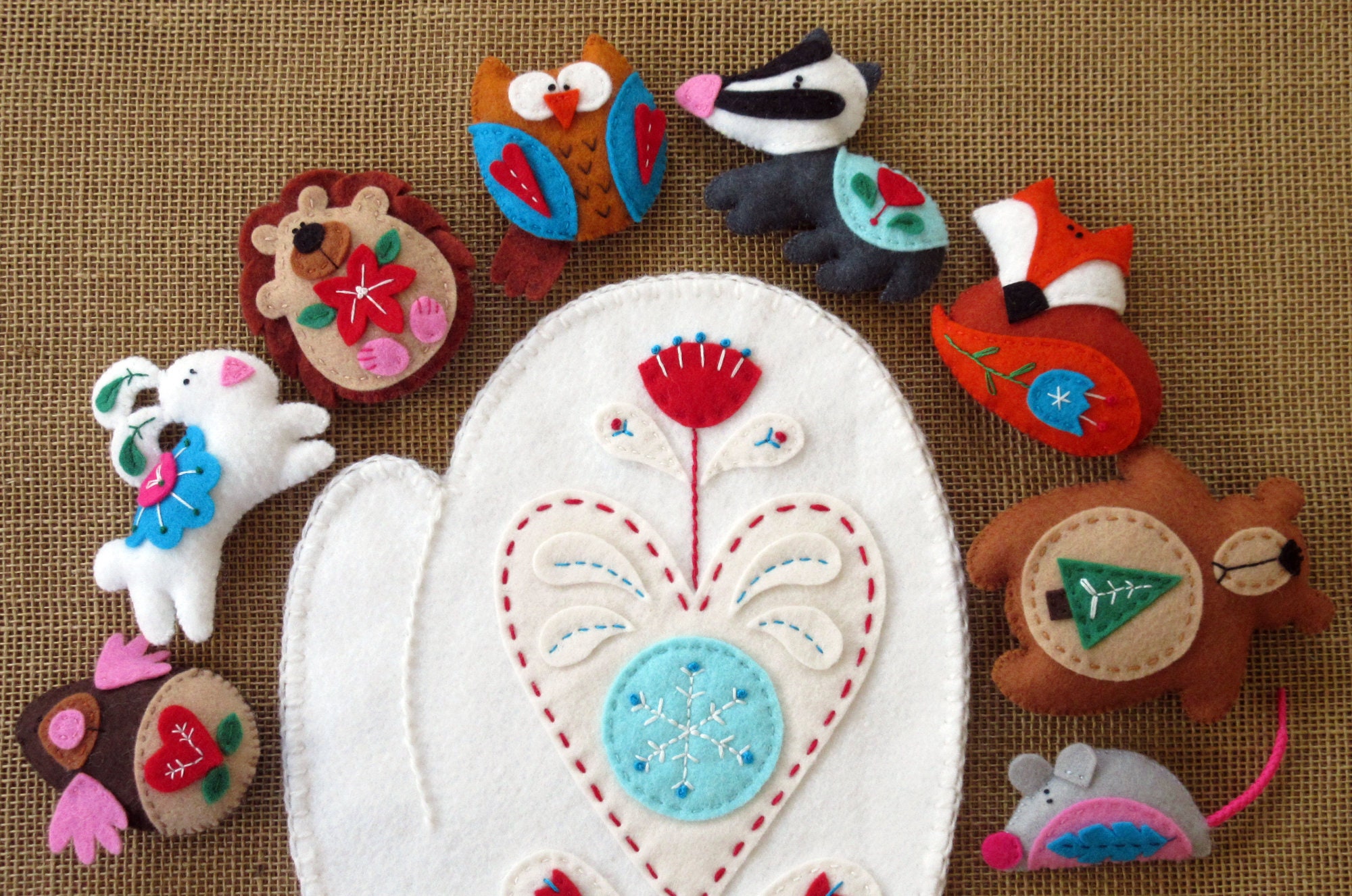 MITTEN Felt ANIMALS Sewing PDF Pattern Felt Playset Holiday Ornaments ...