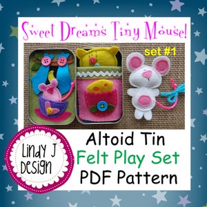 Felt Mouse TIN BOX Play Set PDF Pattern Mouse Altoid Box Pattern Felt Travel Animal Playset Mouse Pocket Toy