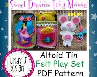 Felt Mouse TIN BOX Play Set PDF Pattern Mouse Altoid Box Pattern Felt Travel Animal Playset Mouse Pocket Toy