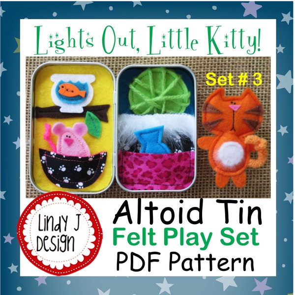 Felt Kitty TIN BOX Play Set PDF Pattern Cat Altoid Box Pattern Felt Travel Animal Playset Kitten Pocket Toy