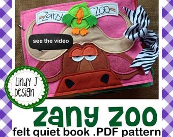 Zany ZOO Tyst bok PDF-mönster Filt AKTIVITETSbok Instruktioner Upptagen bok Djurbok PDF Filt mjuk bok Mönster