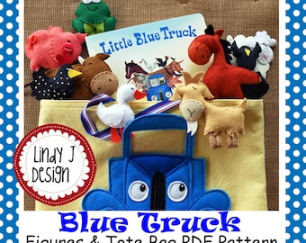Blue TRUCK Felt Playset PDF PATTERN Tote Bag Storage Library Activity Felt Board Story Interactive Farm Set Animals Truck Toys