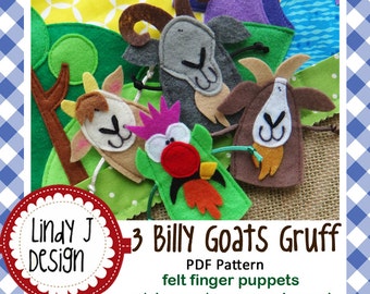 3 Billy Goats Gruff Felt Finger Puppets Sewing Pattern – PDF ePATTERN