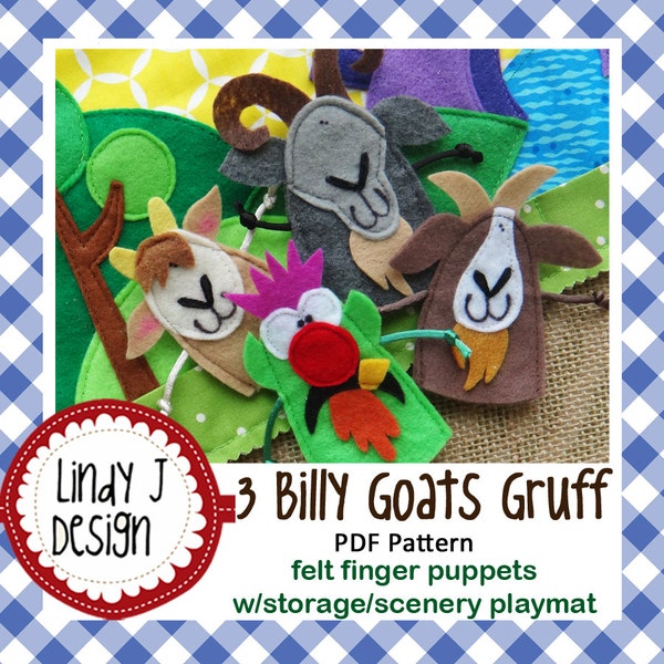 3 Billy Goats Gruff Felt Finger Puppets Sewing Pattern – PDF ePATTERN