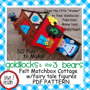 Fairy Tale MATCHBOX Cottage #2 Felt Playset 3 Bears PDF Pattern Goldilocks Puppets Pattern Fairy Tale Finger Puppet PDF 3 Bears Toy