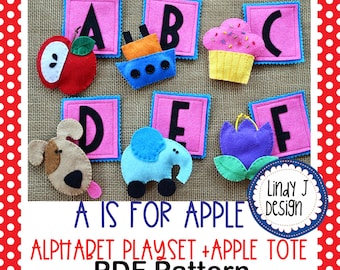 ABC Filt Mjukisdjur PDF Alfabetsmatchning abc Lekset Instruktioner Äpple Tygväska Handledning Leksaksförvaringsväska Symönster Ryggsäck Berlocker