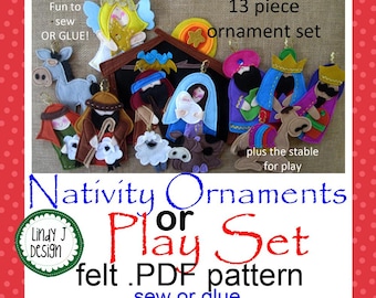 Felt NATIVITY Playset Pdf Pattern ORNAMENTS  Christmas Toy Instructions Stable Creche Tutorial Felt Tree Decor PDF Soft Manger Interactive