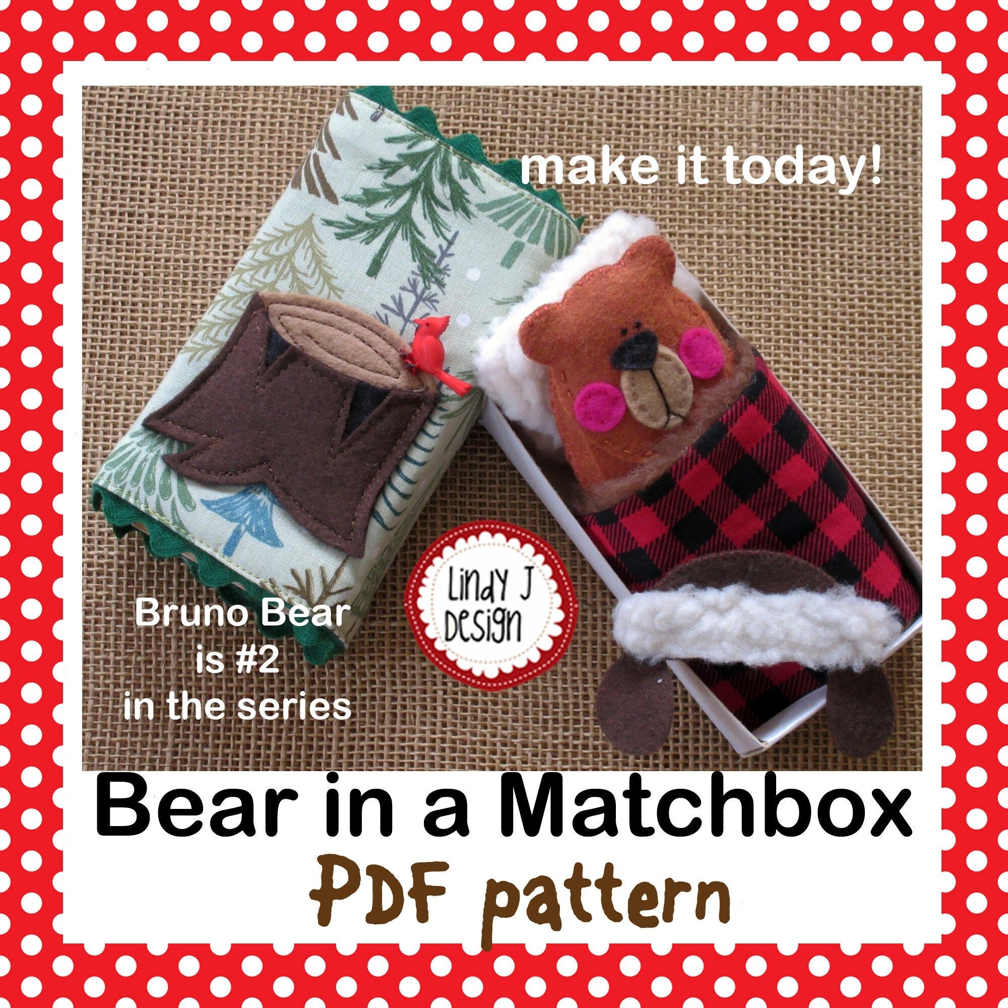 BEAR in a MATCHBOX Felt Softie PDF Pattern Matchbox Playset Etsy