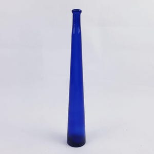 Vintage Cobalt Blue Glass Bud Vase 12.5&quot; Tall Elegant Tapered Minimalist Decor