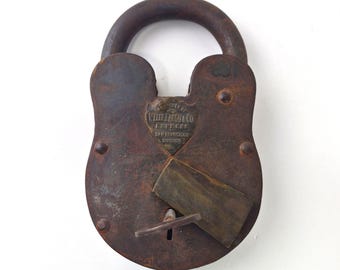 Vintage Wells Fargo Express Large Padlock Cast Iron Lock San Francisco & Key