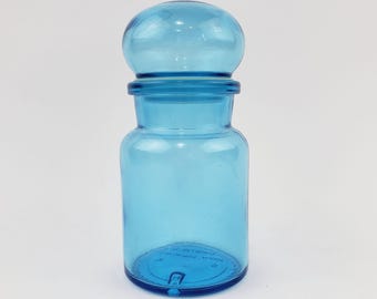 Vintage 5.5 inch Belgium Blue Glass Apothecary Jar Bubble Top Collectible Medical Bottle