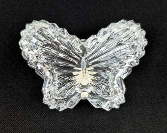 Vintage Fifth Avenue Crystal Clear Lead Crystal Butterfly Trinket Box Dish & Lid