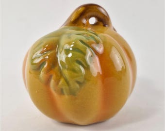Cute Small Glazed Ceramic Pumpkin Figurine Fall Halloween Thanksgiving Decor