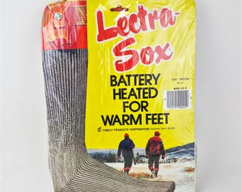 Vintage Lectra Sox Battery Heated Socks Grey Red MOD LS-3 Wool Blend Medium NOS