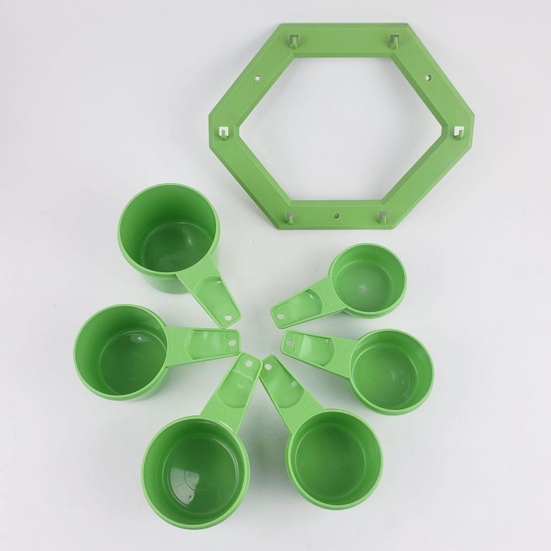Vintage Bright Green Tupperware Measuring Cup Set With Hanging Rack ...