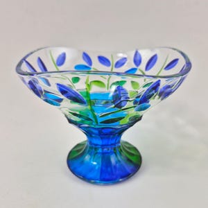 Vintage Due Zeta Venetian Murano Glass Tree of Life Compote Bowl - Blue & Green