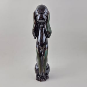 12.5" Reis Japan Ceramic Dog Figurine Glossy Drip Glaze Hand-painted Jewel Eyes