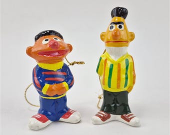 Vintage 1977 Sesame Street Bert & Ernie Muppets Ceramic Ornaments