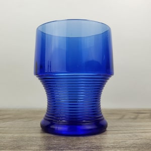 Vintage Hazel Atlas Georgian Ribbed Cobalt Blue Glass Tumbler Retro MCM Barware