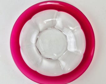 Vintage Val Saint Lambert 5" Crystal Saucer Plate Ruby Cranberry Rim Clear Dish