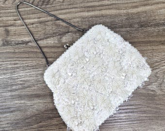 Vintage Richere Walborg White Beaded Sequin Evening Bag Clutch Purse Hong Kong