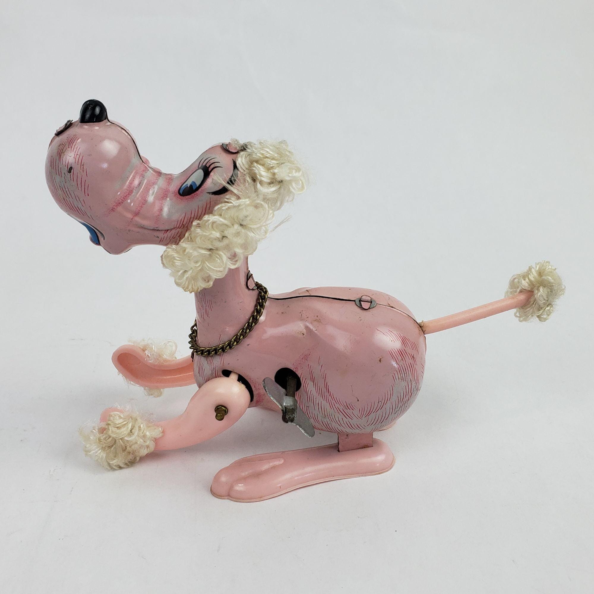 Vintage Mechanical Jumping Pink Poodle Mikuni Wind-up Toy With Box
