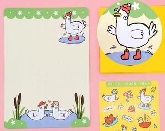 Cute Ducks Writing Paper Set | With Stickers and Yellow Envelopes | 'Rainy Day Ducks'