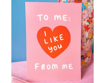 Self Love Postcard || Positive Quote Art Print || Pink Illustration Card