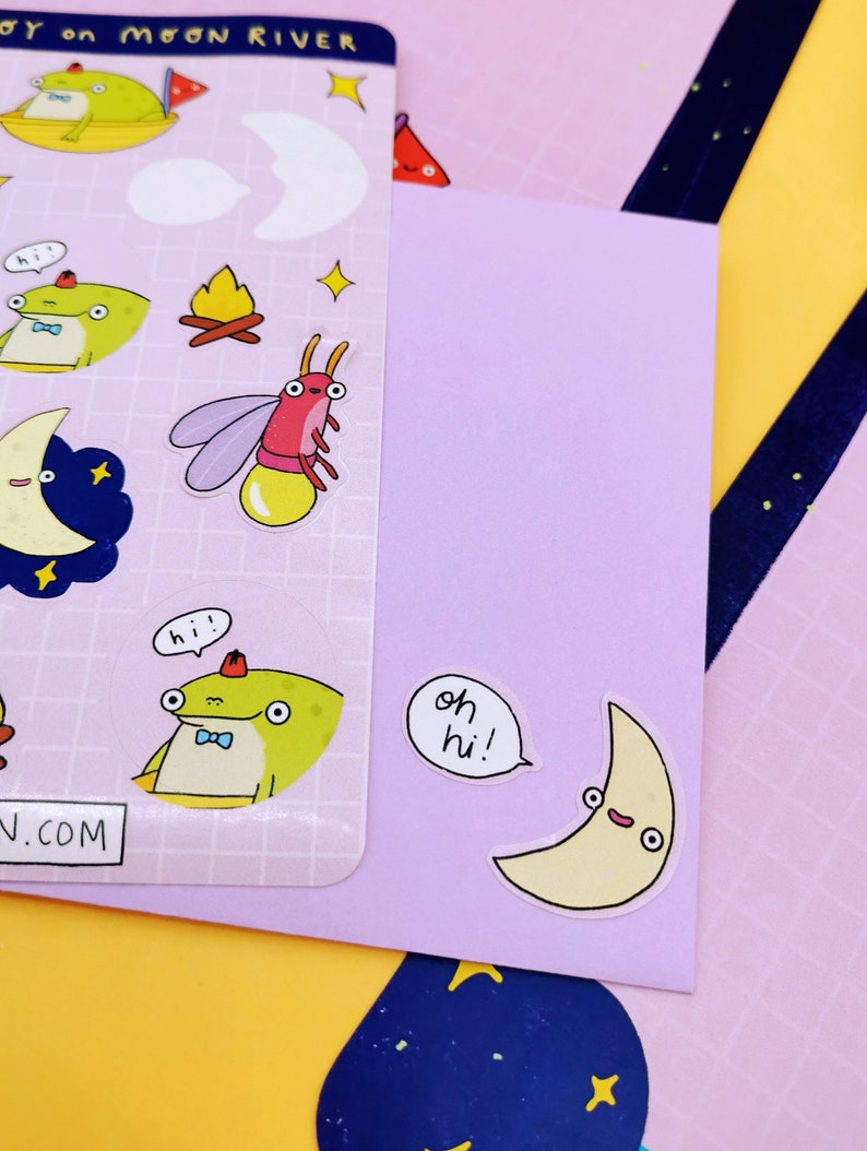 Cute Toad Writing Paper Set With Stickers and Lilac Envelopes 'Toad Boy on Moon River' image 9