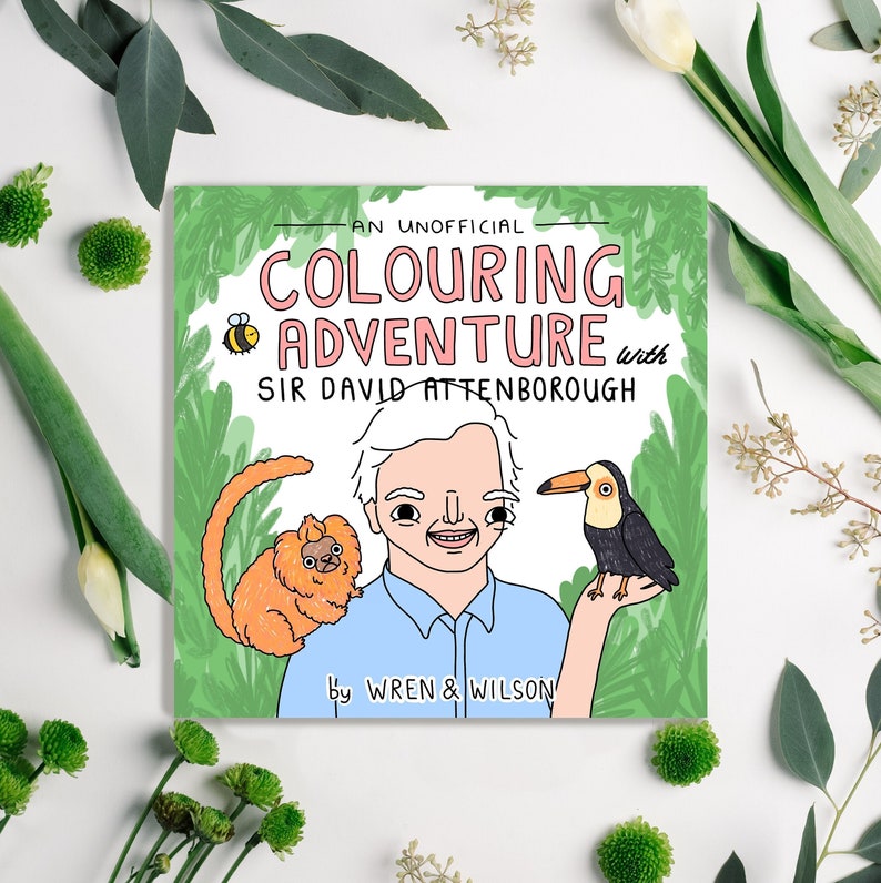 SECONDS SALE Attenborough Colouring Book with Recycled Pages Unofficial Sir David Attenborough Adult Activity Book image 1