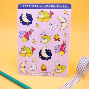 Cute Toad Writing Paper Set With Stickers and Lilac Envelopes 'Toad Boy on Moon River' image 5