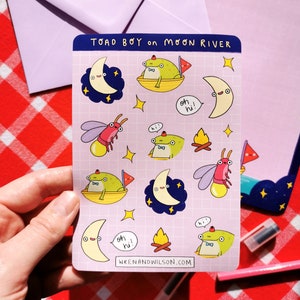 Cute Toad Writing Paper Set With Stickers and Lilac Envelopes 'Toad Boy on Moon River' image 7