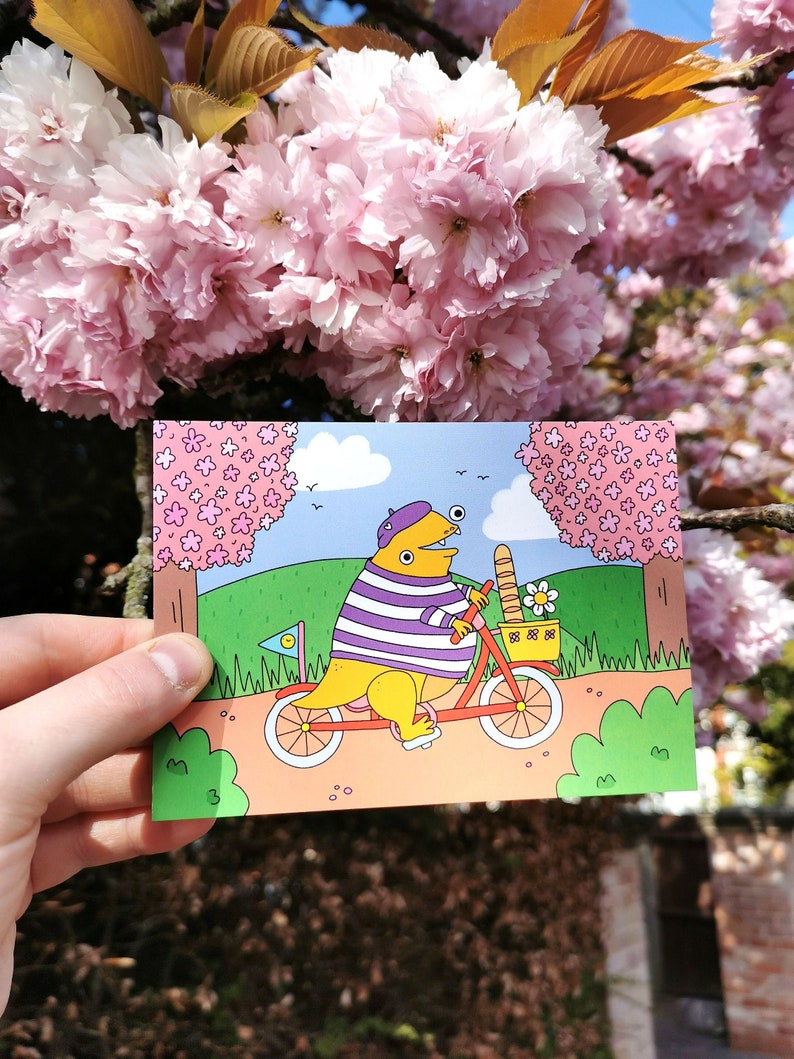 Cute Springtime Dinosaur Postcard A6 size. image 2