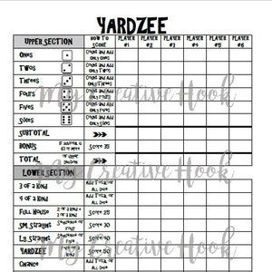 Printable Yardzee 8.5&quot; x 11&quot; Score Sheet Download